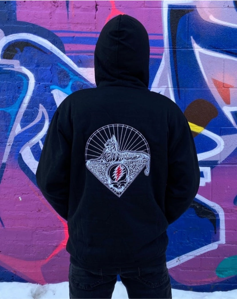 Embroidery Skeleton (Cats) Under the Stars Sherpa Lined Zip-Up Hoodie