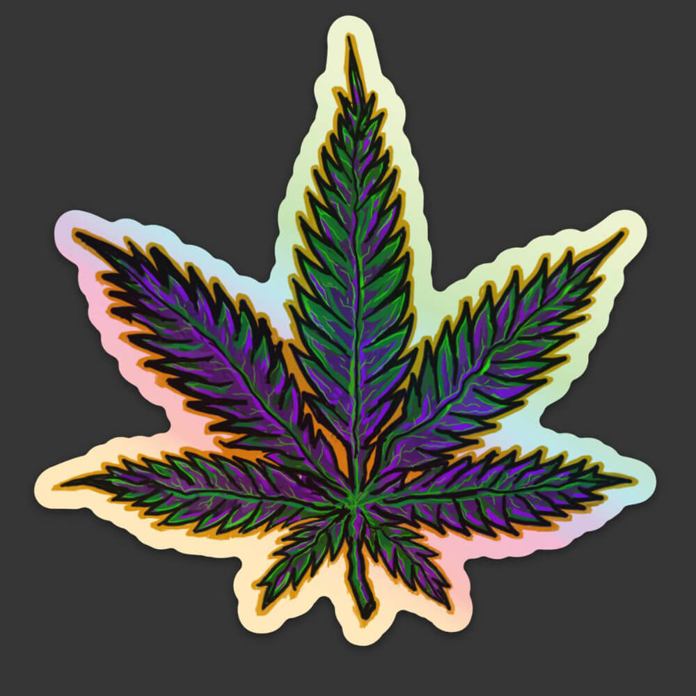 Holographic Marijuana Leaf Sticker