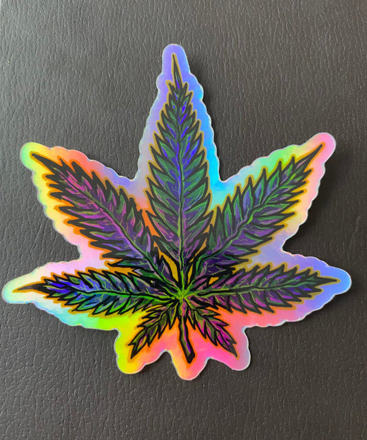 Holographic Marijuana Leaf Sticker