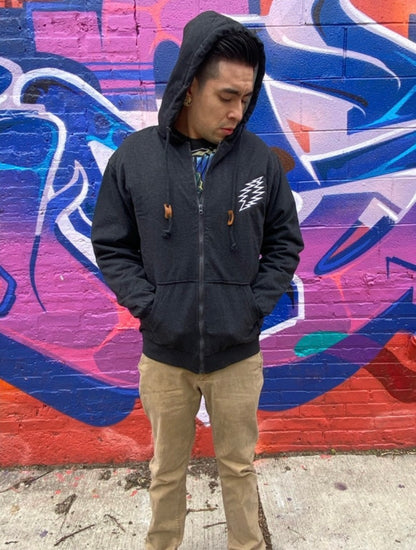 Embroidery Skeleton (Cats) Under the Stars Sherpa Lined Zip-Up Hoodie