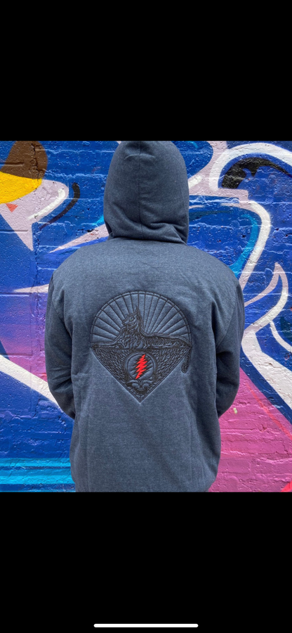 Embroidery Skeleton (Cats) Under the Stars Sherpa Lined Zip-Up Hoodie