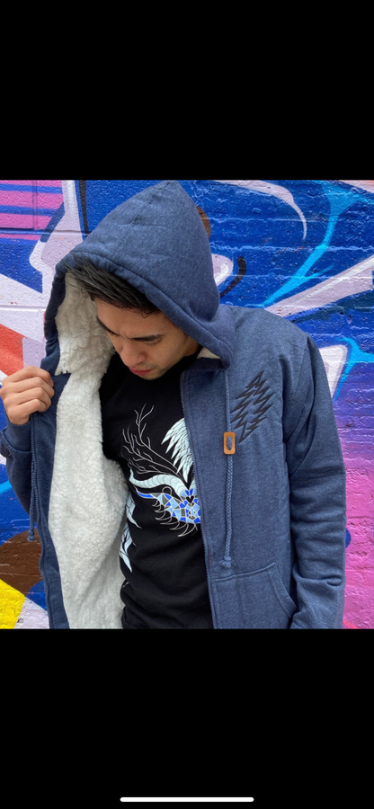 Embroidery Skeleton (Cats) Under the Stars Sherpa Lined Zip-Up Hoodie
